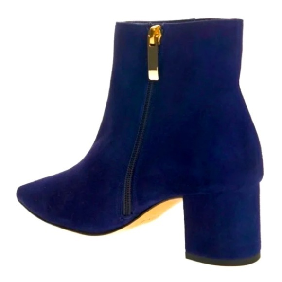 New L’Agence Jeanne Pointed Toe Bootie Ankle Boot Suede Midnight Blue Sz 37.5 - Picture 3 of 13